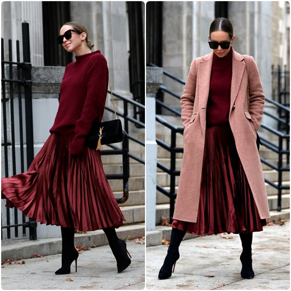 NWT Vince Chevron Pleated Satin Midi Skirt in Anise Burgundy Size 6 $295